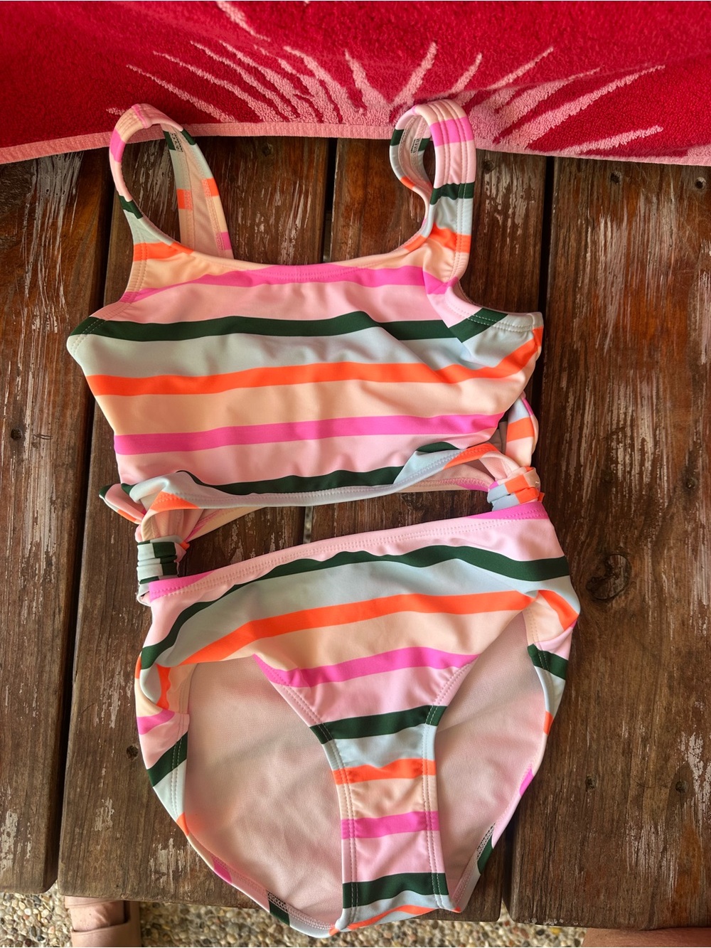 GB girls Striped Two-Piece Bikini in Pink, Orange & Green